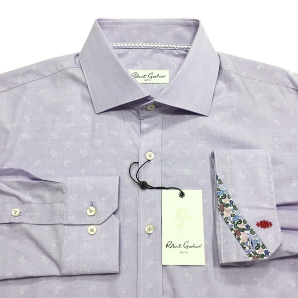 NWT Robert Graham Derry Button Shirt Lavender Paisley Flip‎ Cuff Men - Picture 1 of 7